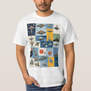 T-shirt Spaceshiles Aliens rétro Sci-Fi funky