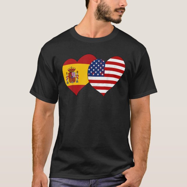 T-shirt Spanish Hispanic Day Oct 12th Spain USA Flag Heart (Devant)