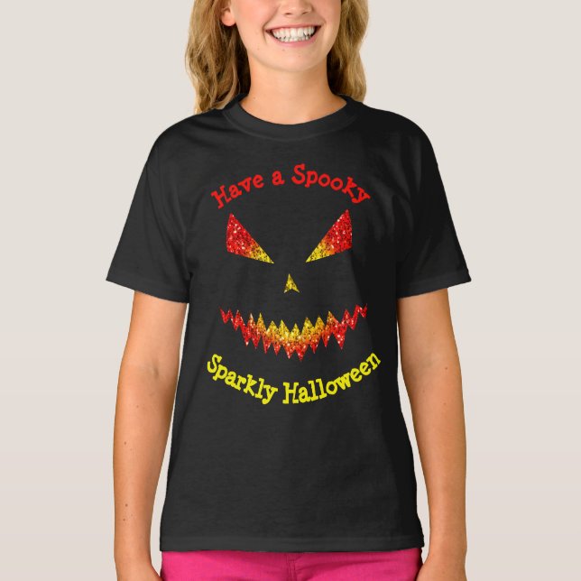 T-shirt Sparkly Jack O'Lantern visage Halloween Personnali (Devant)