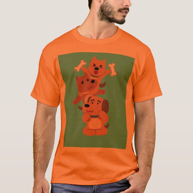 T - Shirt - Spaß Cartoon Cat & Hunde Design (Vorderseite)