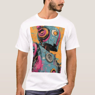T-shirt Speaker-Bot avec casque rose — Rétro-futuriste