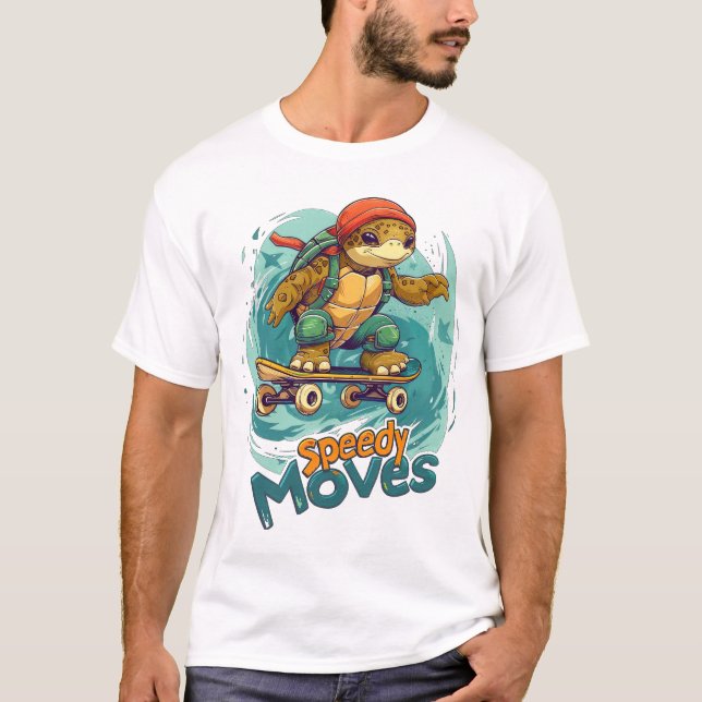 T-shirt Speed Moves Skateboard Turtle Design - Amusant et (Devant)