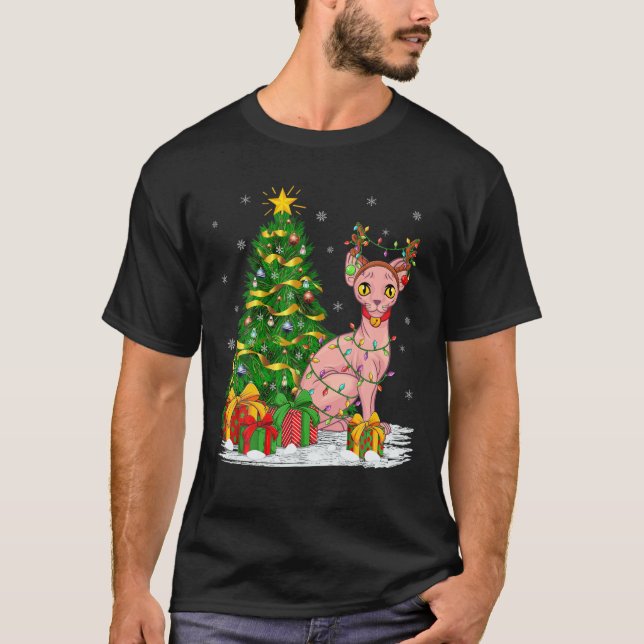T-shirt Sphynx Amoureux des chats Matching Xmas Lighting S (Devant)