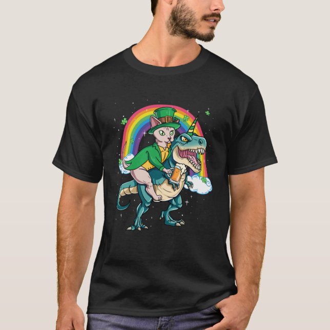 T-shirt Sphynx Cat Beer Dino Rex Horn Rainbow (Devant)