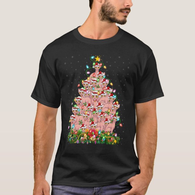 T-shirt Sphynx Cat   Xmas Lights Santa Sphynx Cat Christma (Devant)