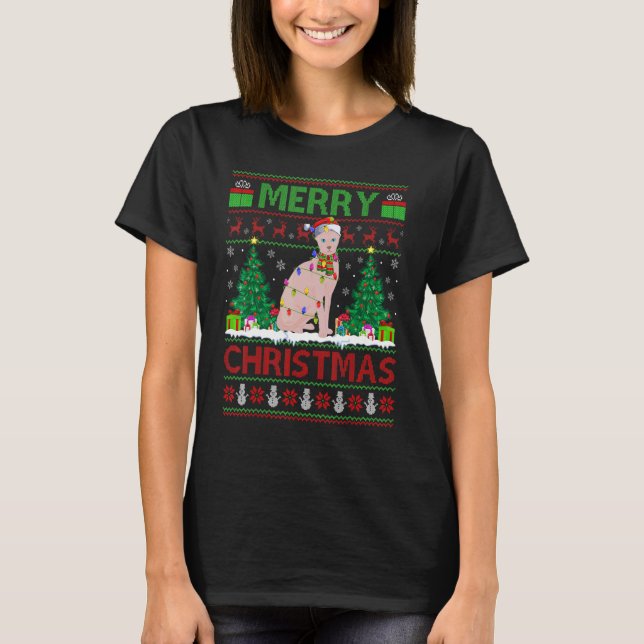 T-shirt Sphynx Cat   Xmas Tree Ugly Santa Sphynx Cat Chris (Devant)