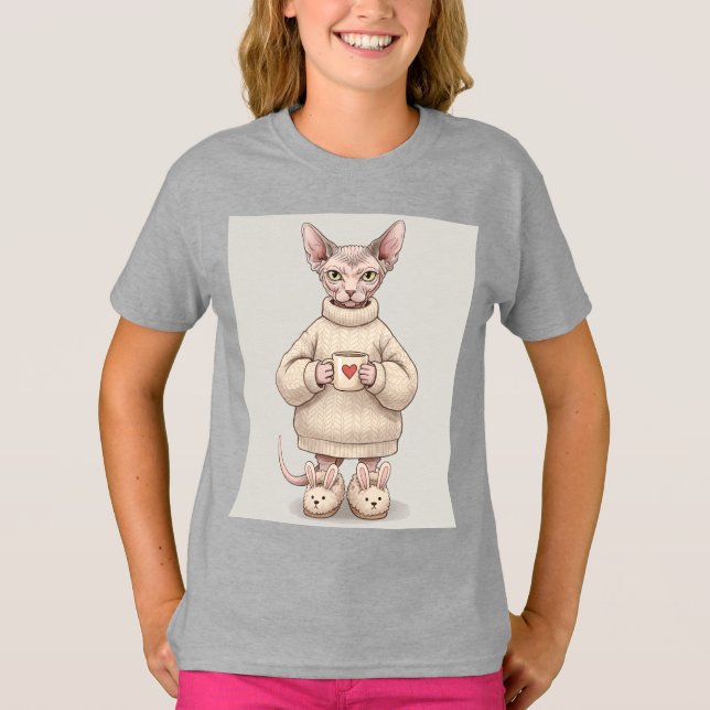 T-shirt Sphynx dans un pull et des palmes, par Natasha Us (Devant)