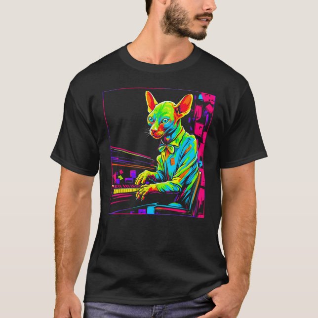 T-shirt Sphynx Hairless Cat Piano (Devant)