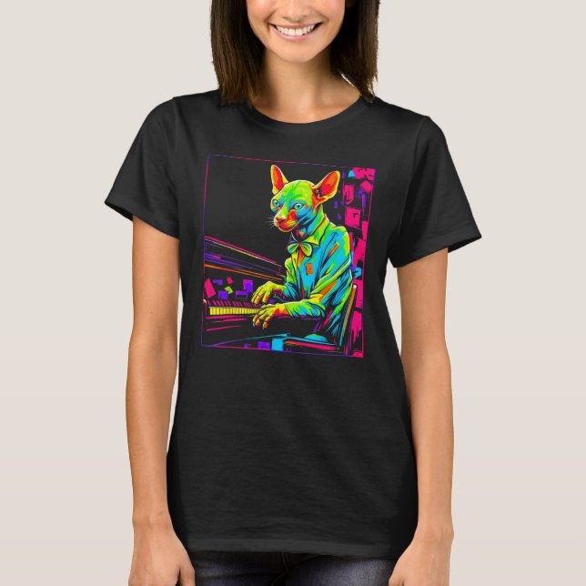 T-shirt Sphynx Hairless Cat Piano (Devant)