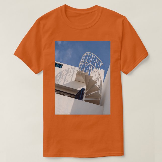T-shirt Spirales et lignes d'architecture bleu et blanc en (Design devant)