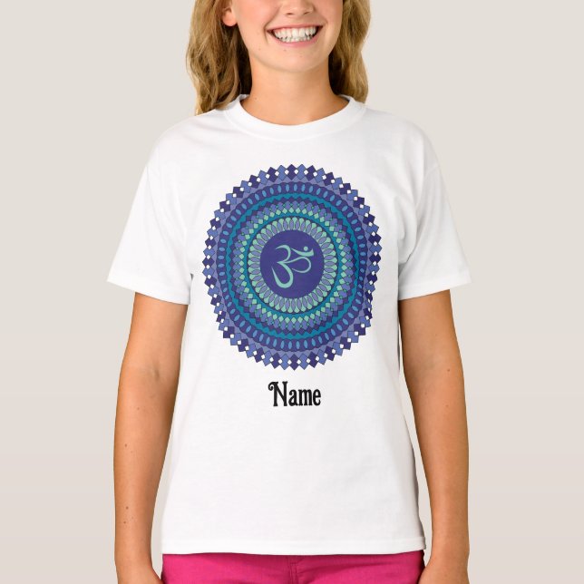 T-shirt Spirituel Mandala Om Purple Aqua Bleu Customisé (Devant)