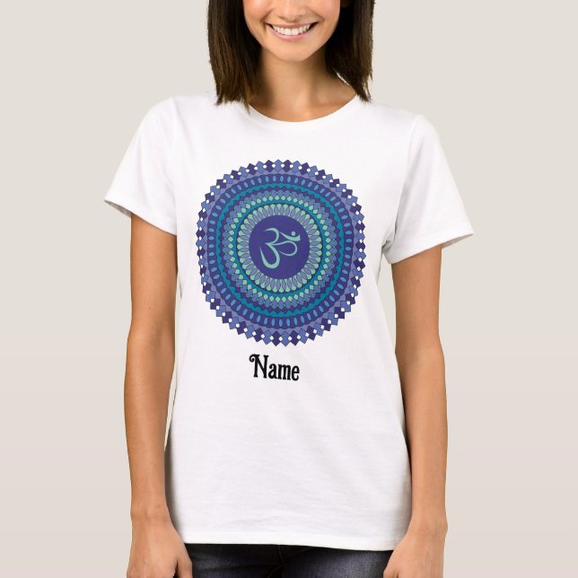 T-shirt Spirituel Mandala Om Purple Aqua Bleu Customisé (Devant)