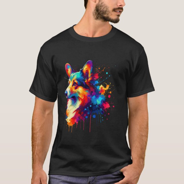 T-shirt Splash Art Cardigan Welsh Corgi Corgis (Devant)