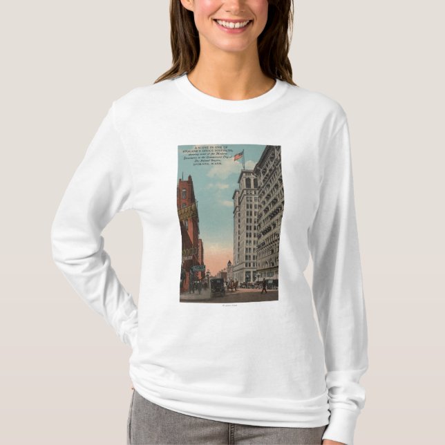 T-shirt Spokane, WA - vue du centre avec Horsecarts (Devant)