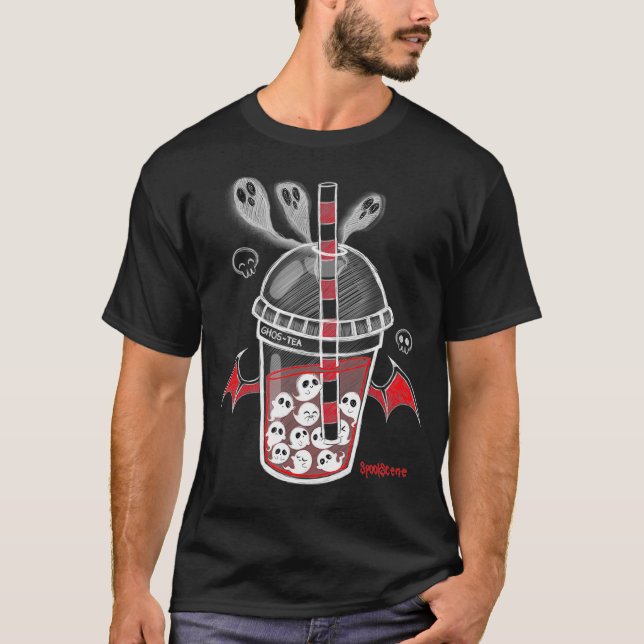 T-shirt Spookscène GhosTea Éffrayant Boba Emo Goth Alt Red (Devant)