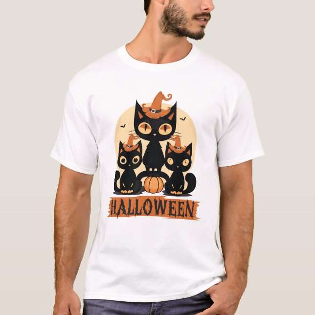 T-shirt Spooky Cute Black Cat Halloween Autumn Pumpkin  (Devant)