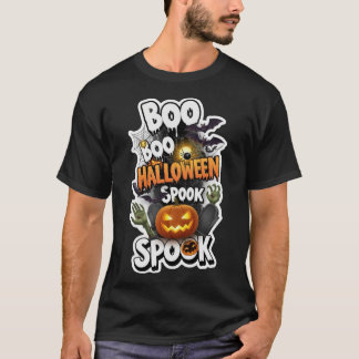 T-shirt Spooky Halloween design with pumpkins bats spider