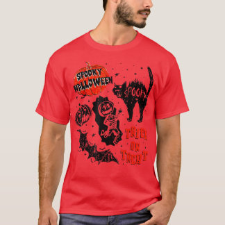 T-shirt Spooky Halloween Trick Or Treat Pumpkin skeleton C