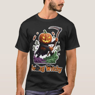 T-shirt Spooky jackolantern grim reaper with ghosts and ca