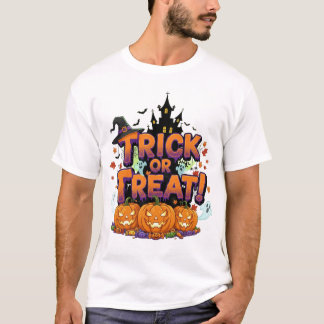 T-shirt Spooky Night Full Moon Castle with Witches Hat 