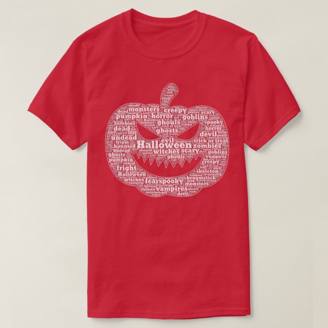 T-shirt Spooky Pumpkin Face  Halloween Wordcloud  (Design devant)