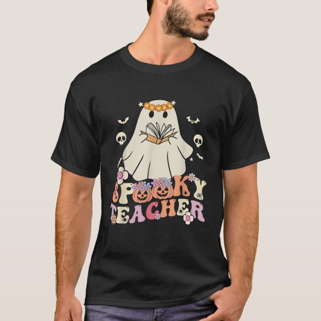 T-shirt Spooky Teacher Groovy Retro Ghost Teacher Hallowee (Devant)