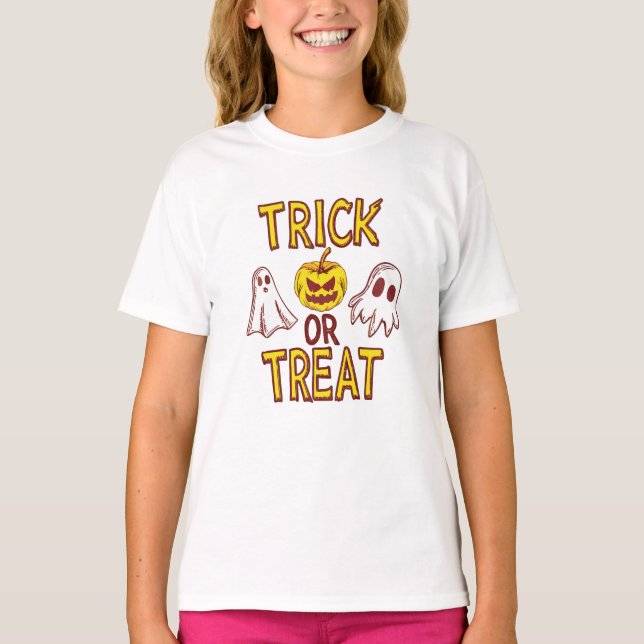T-shirt Spooky Trick or Treat Halloween - ghosts & pumpkin (Devant)