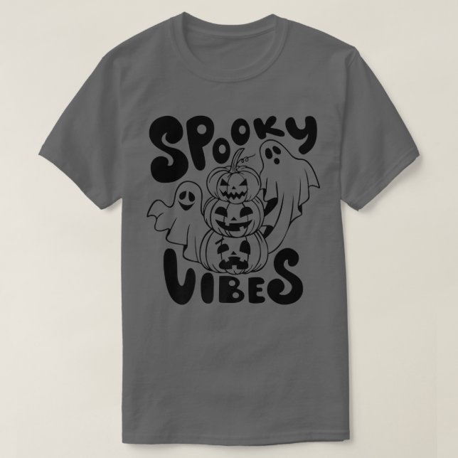 T-shirt Spooky Vibes Ghost Scary Pumpkin Face Funny Hallow (Design devant)