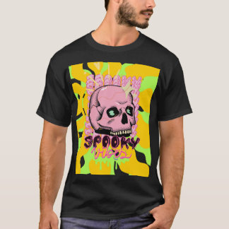 T-shirt Spooky Vibes – Pink Skull Aesthetic Design
