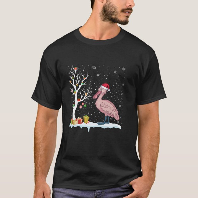 T-shirt Spoonbill Santa Hat Festif Arbre Lumière Noël P (Devant)