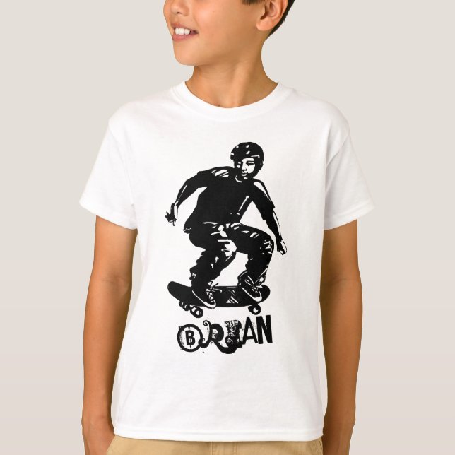 T-shirt Sports Black on White Skateboarder Nom personnalis (Devant)