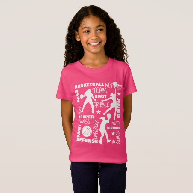 T-Shirt Sports de basket-ball pour fillesTerminologie Typo (Devant entier)