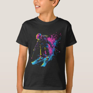 T-shirt Sports d'hiver Alpin Peinture Éclaboussure Skieur 