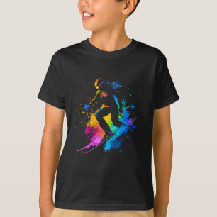 T-shirt Sports d'hiver Alpin Peinture Éclaboussure Skieur 