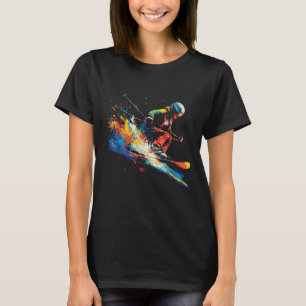 T-shirt Sports d'hiver Peinture alpine Éclaboussure Skieur