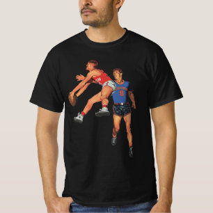 T-shirt Sports Vintage, Joueurs de Basket-ball dans un Mat