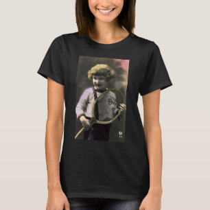 T-shirt Sports vintages, Bonne Fille tenant une raquette d