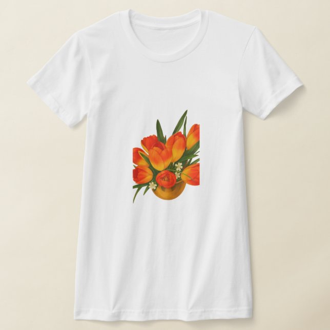 T-shirt Spring Harmony – Orange & Yellow Tulips (Poser)