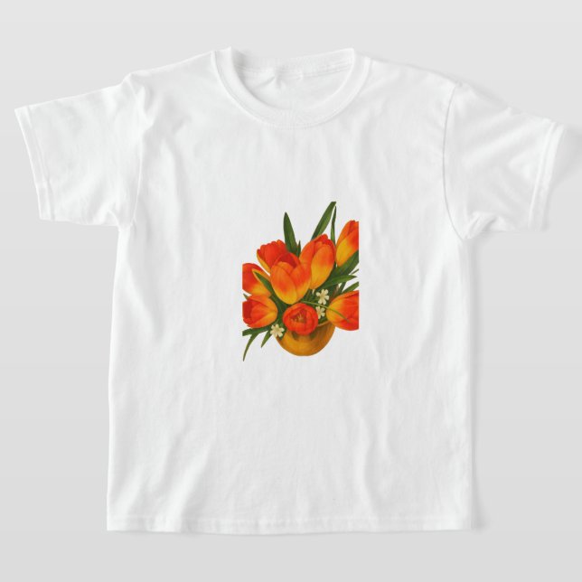 T-shirt Spring Harmony – Orange & Yellow Tulips (Poser)