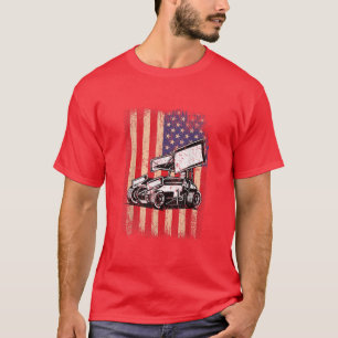 T-shirt Sprint Car Dirt Track Racing USA Drapeau Veterans 