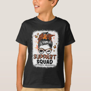 T-shirt Squad Messy Bun Butterfly Orange Ribbon Leukemia
