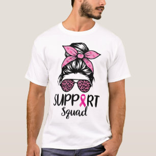 T-shirt Squad Messy Bun Leopard Pink Breast Cancer Award