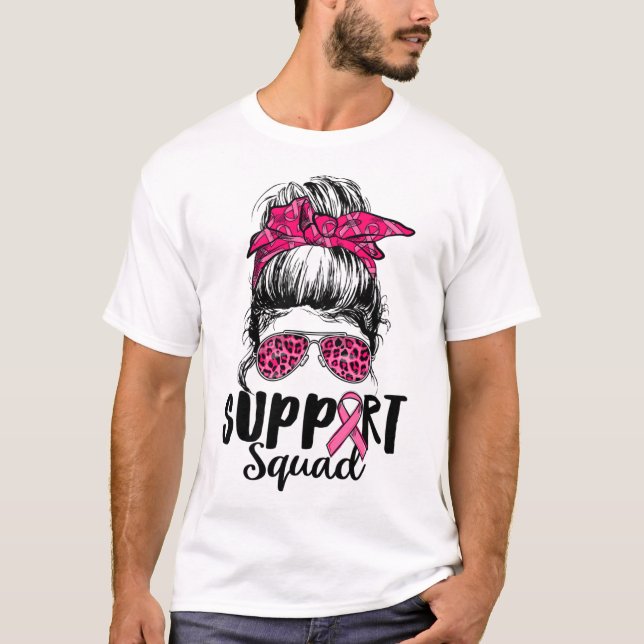 T-shirt Squad Messy Bun Pink Warrier Cancer du sein (Devant)