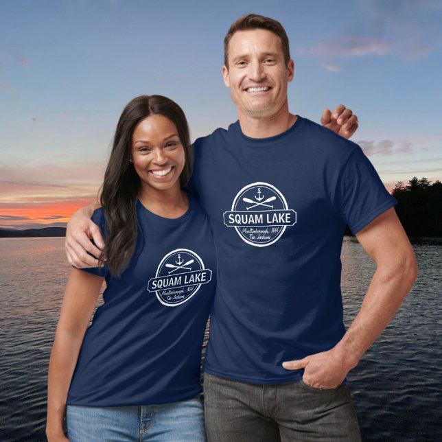 T-shirt Squam Lake NH ville personnalisée, nom et ancre (Créateur téléchargé)