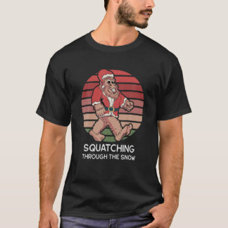 T-shirt Squatching À Travers La Neige Drôle Sasquatch Chri