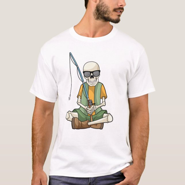 T-shirt Squelette à la pêche avec canne à pêche (Devant)