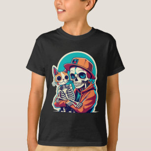 T-shirt Squelette Anime Tenant Une Chemise Chat Lazy Hallo