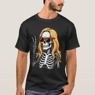 T-shirt Squelette aux cheveux blonds faisant un signe de p