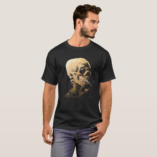 T-shirt Squelette avec Cigarette Brûlante - Van Gogh (Devant entier)