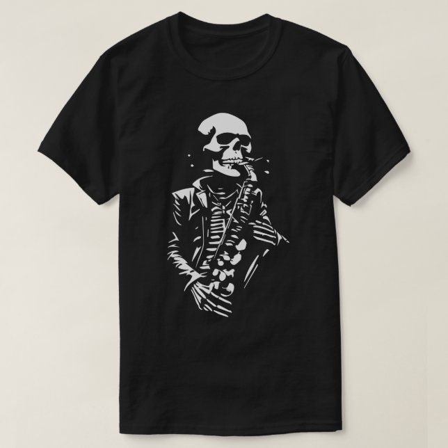 T-shirt squelette avec saxophone (Design devant)